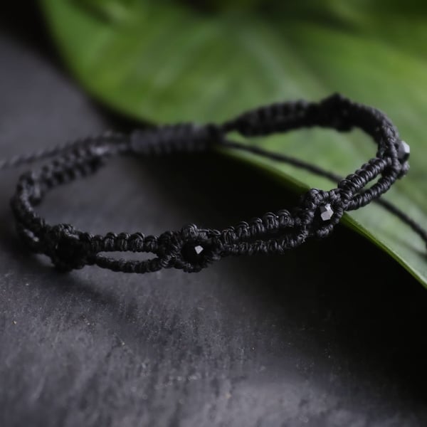 macrame bracelet with Tourmaline in black , boho style