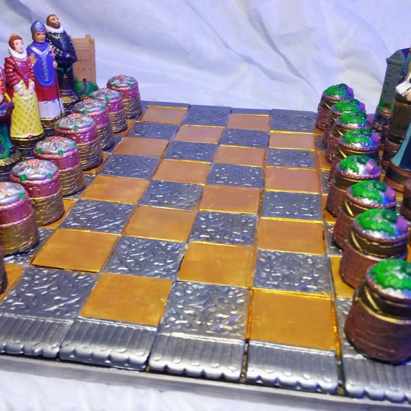 Handmade and Hand Painted Ornamental Scottish and English Chess Figures