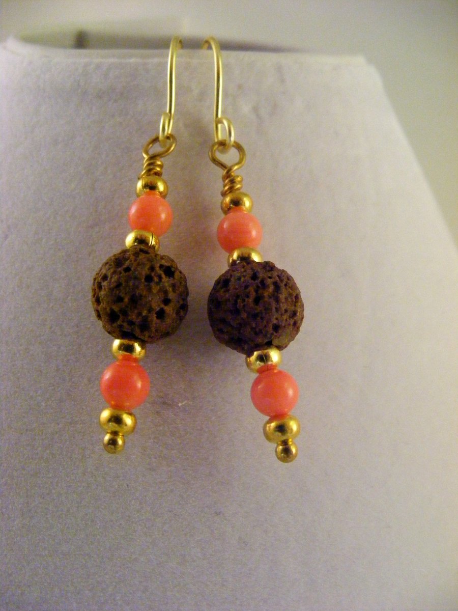 Brown and Pink Dangle Earrings