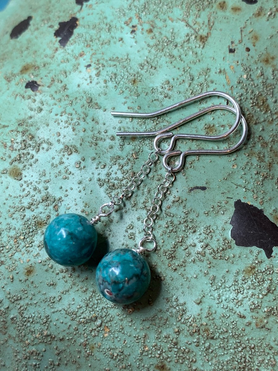 Beautiful Turquoise Gemstone and sterling silver earrings FREE UK POSTAGE