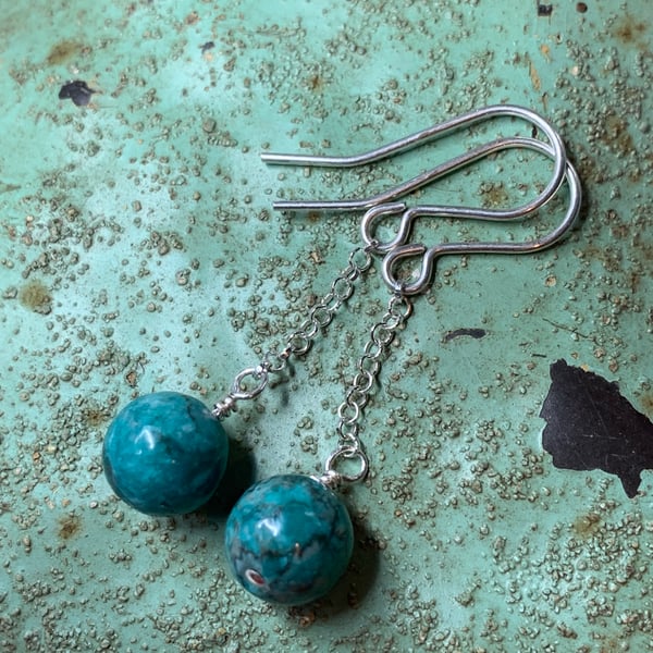 Beautiful Turquoise Gemstone and sterling silver earrings FREE UK POSTAGE