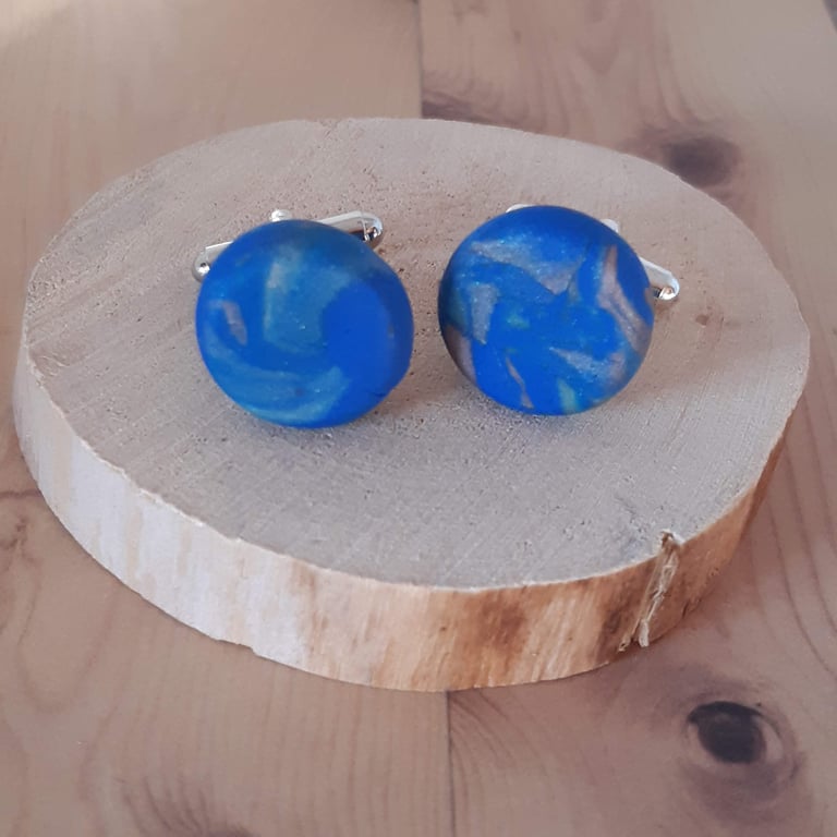 Jewellery for men - bright blue polymer clay cufflinks