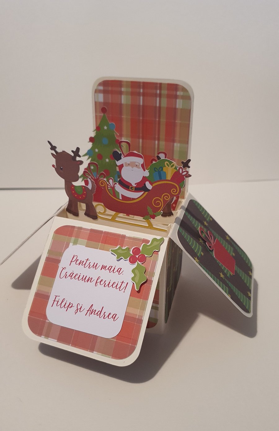 Tartan Santa Christmas Box Card - Personalised