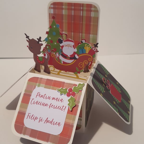 Tartan Santa Christmas Box Card - Personalised