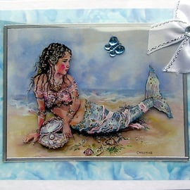Mermaid Hand Crafted 3D Decoupage Card - Blank for any Occasion (2387)