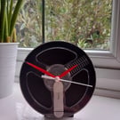 Upcycled 60s tape reel desk clock, Retro music mid century wall art
