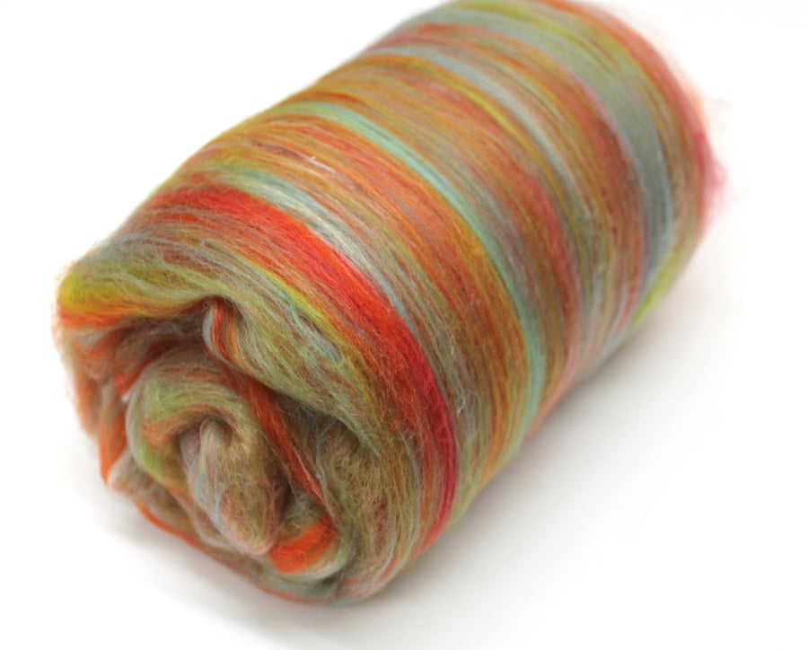 Carded Batt Merino & Silk Candy Twist 100g Fine Merino Wool  Spinning Felting