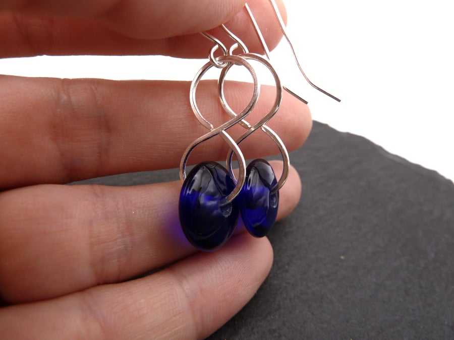 sterling silver earrings, blue lampwork glass jewellery