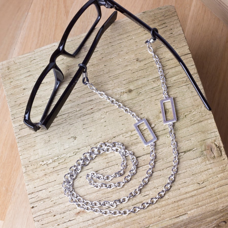 Mens silver glasses chain - rectangle link sunglasses lanyard 