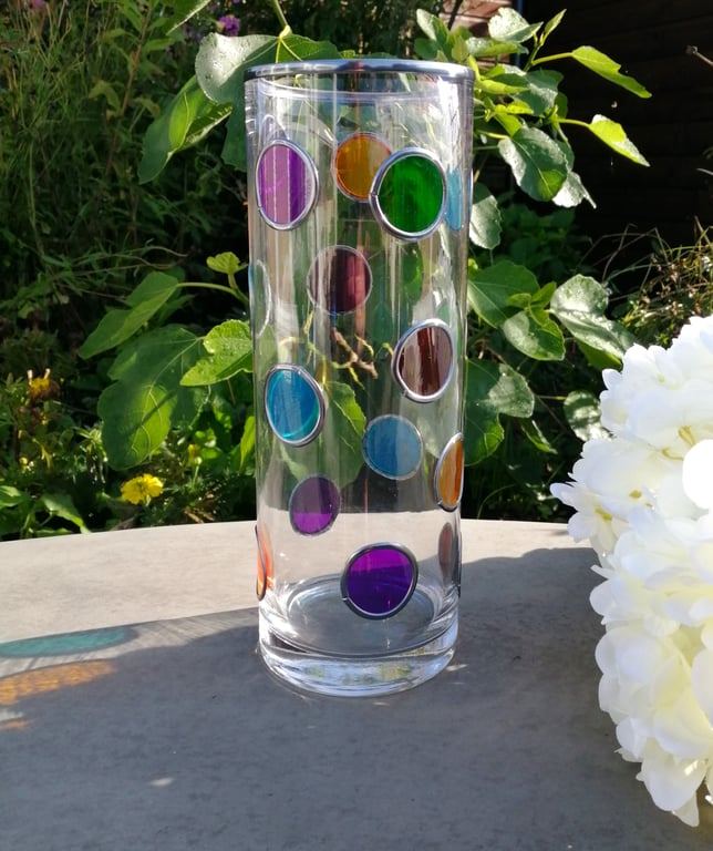 Dotty Fun is a large stained glass effect flower vase.