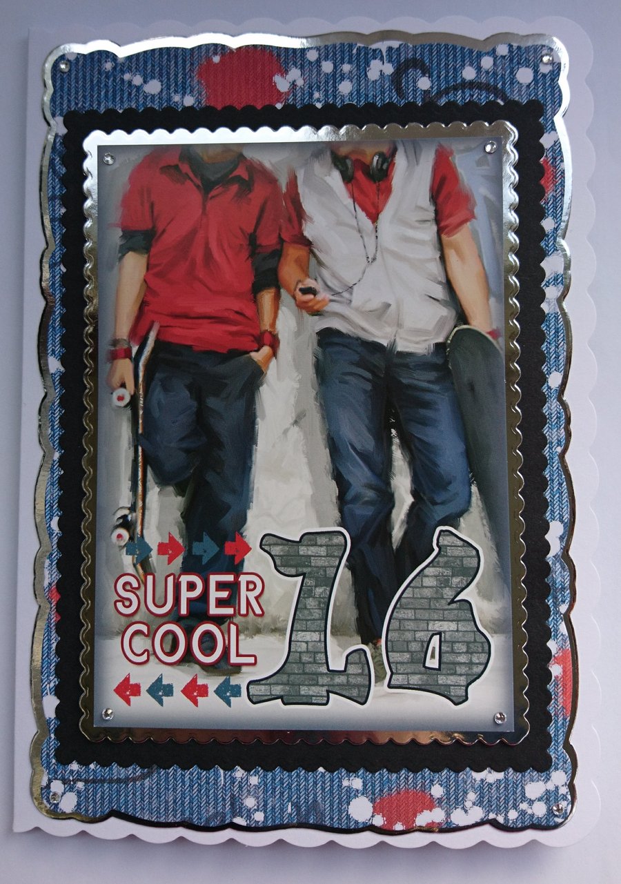 16th Birthday Card Super Cool Skateboarding Boys 3D Luxury Handmade Card