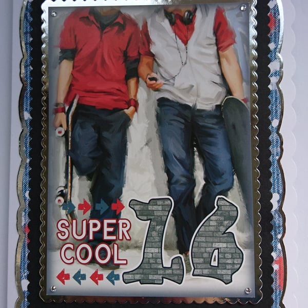 16th Birthday Card Super Cool Skateboarding Boys 3D Luxury Handmade Card