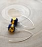 blue and gold leaf glass earrings