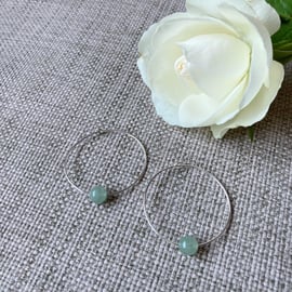 Green Aventurine Hoop Earrings, sterling silver