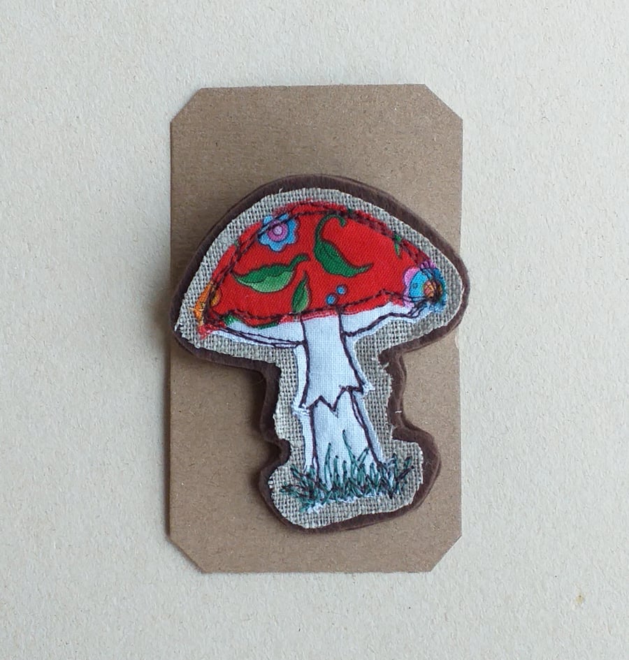Brooch with Embroidered Toadstool