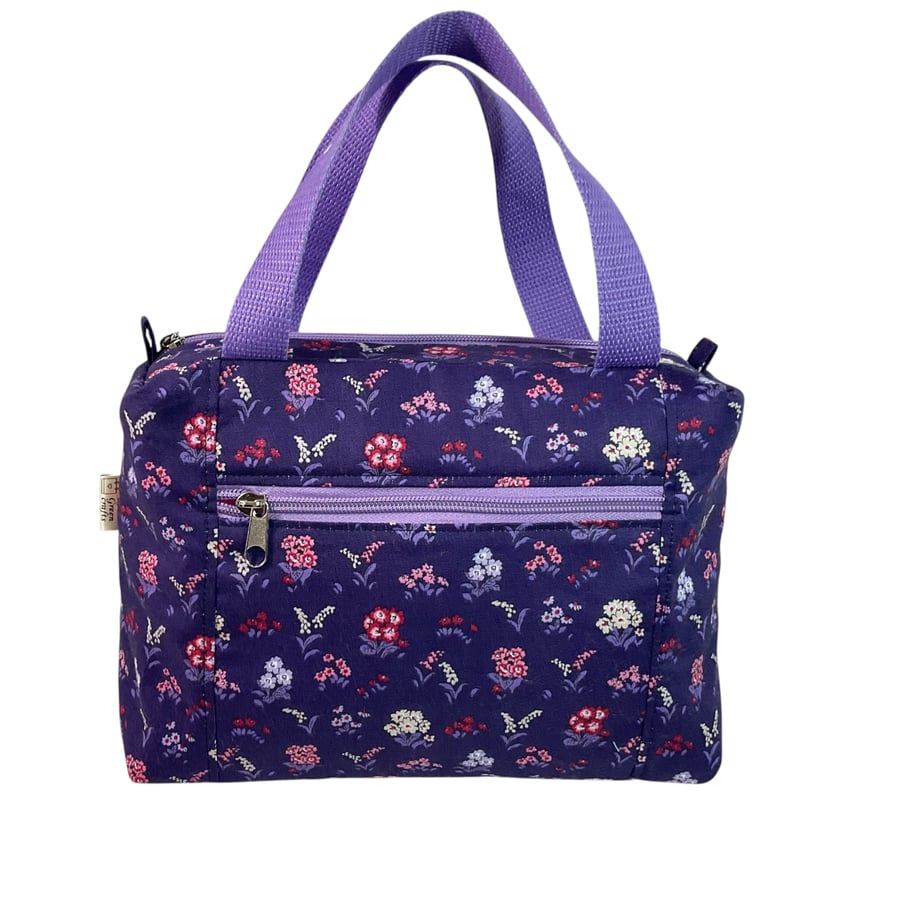 Large wash bag in Liberty cotton, floral toiletries bag with handles and pocket.