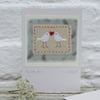 Two Little Doves hand-stitched miniature textile on card, anniversary, twins....