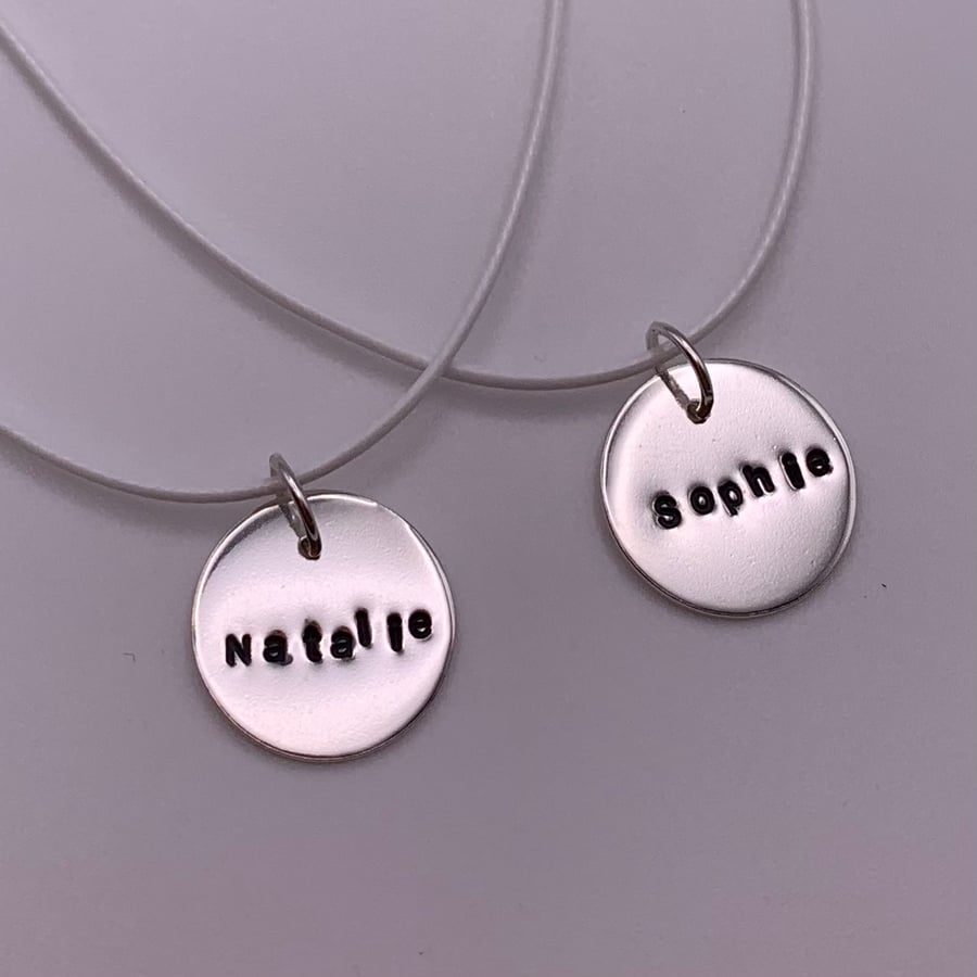 Personalised stamped silver name necklace