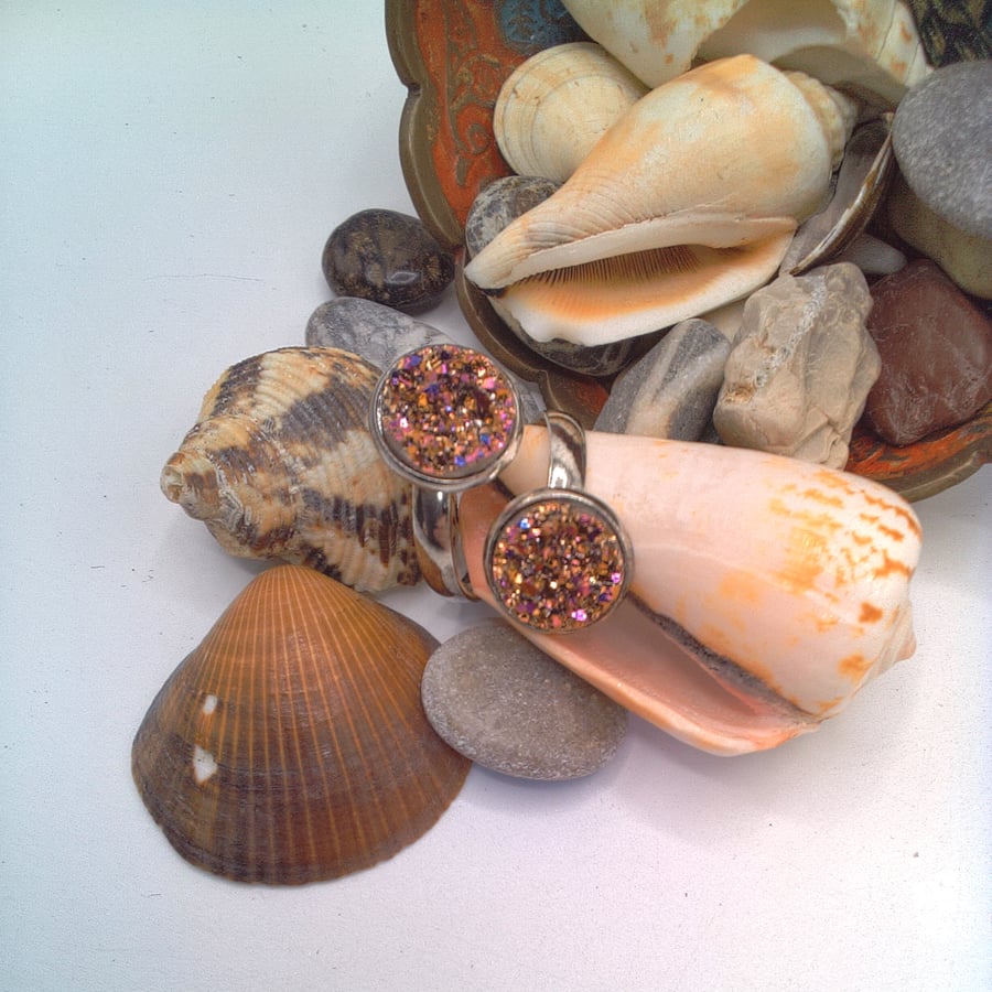 Pink and Gold Faux Druzy Cabochons Adjustable Ring, Cabochon Ring, Gift for Her