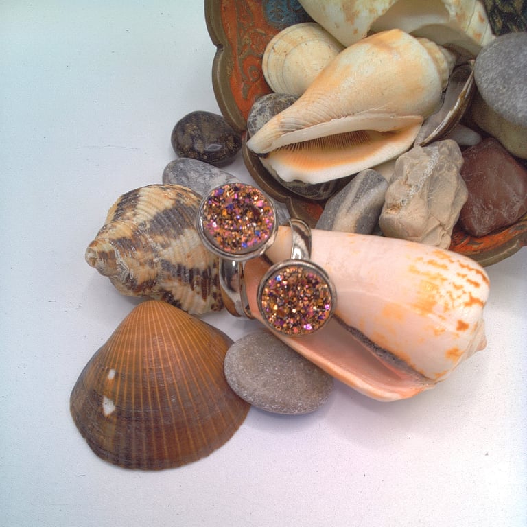 Pink and Gold Faux Druzy Cabochons Adjustable Ring, Cabochon Ring, Gift for Her