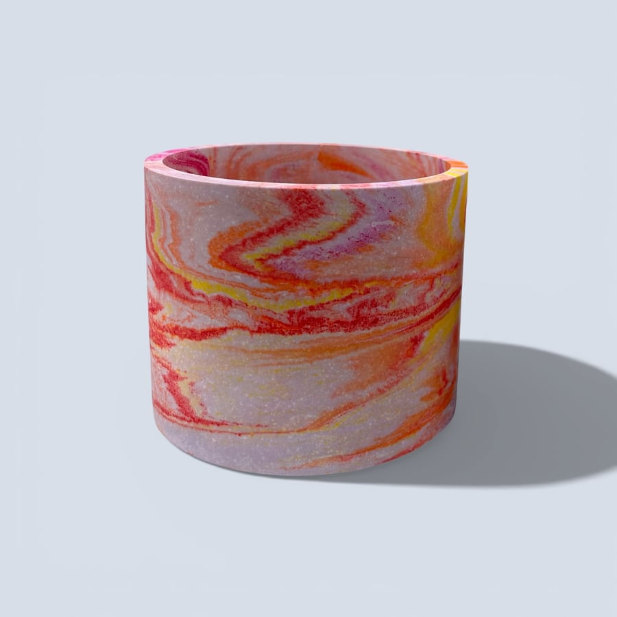 Large 15 cm Round Sunrise Lilac, Orange & Yellow Marble Plant Pot