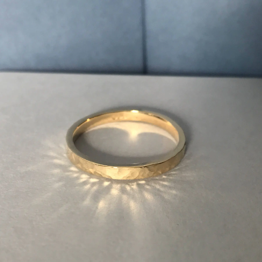 Yellow Gold Hammered Finish Wedding Ring 9ct Yellow Gold