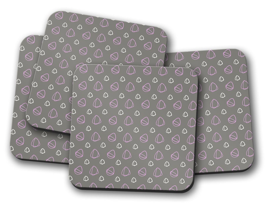 Set of 4 Grey with Pink Geometrical Design Coasters