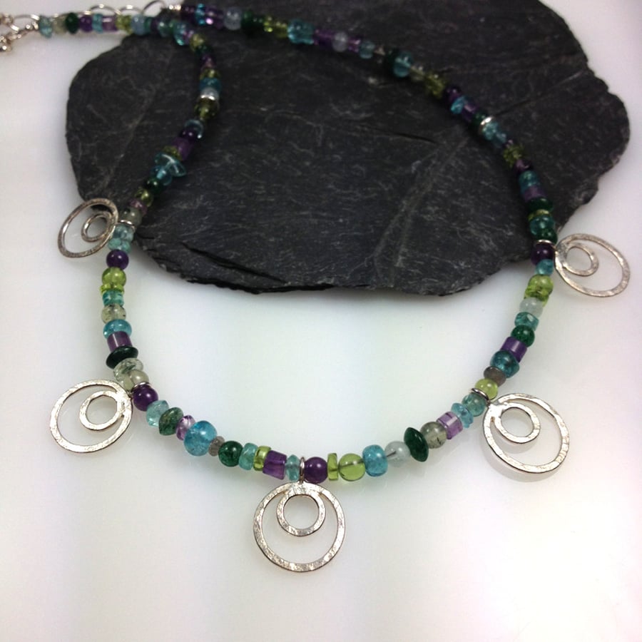 Silver and gemstone Peacock necklace