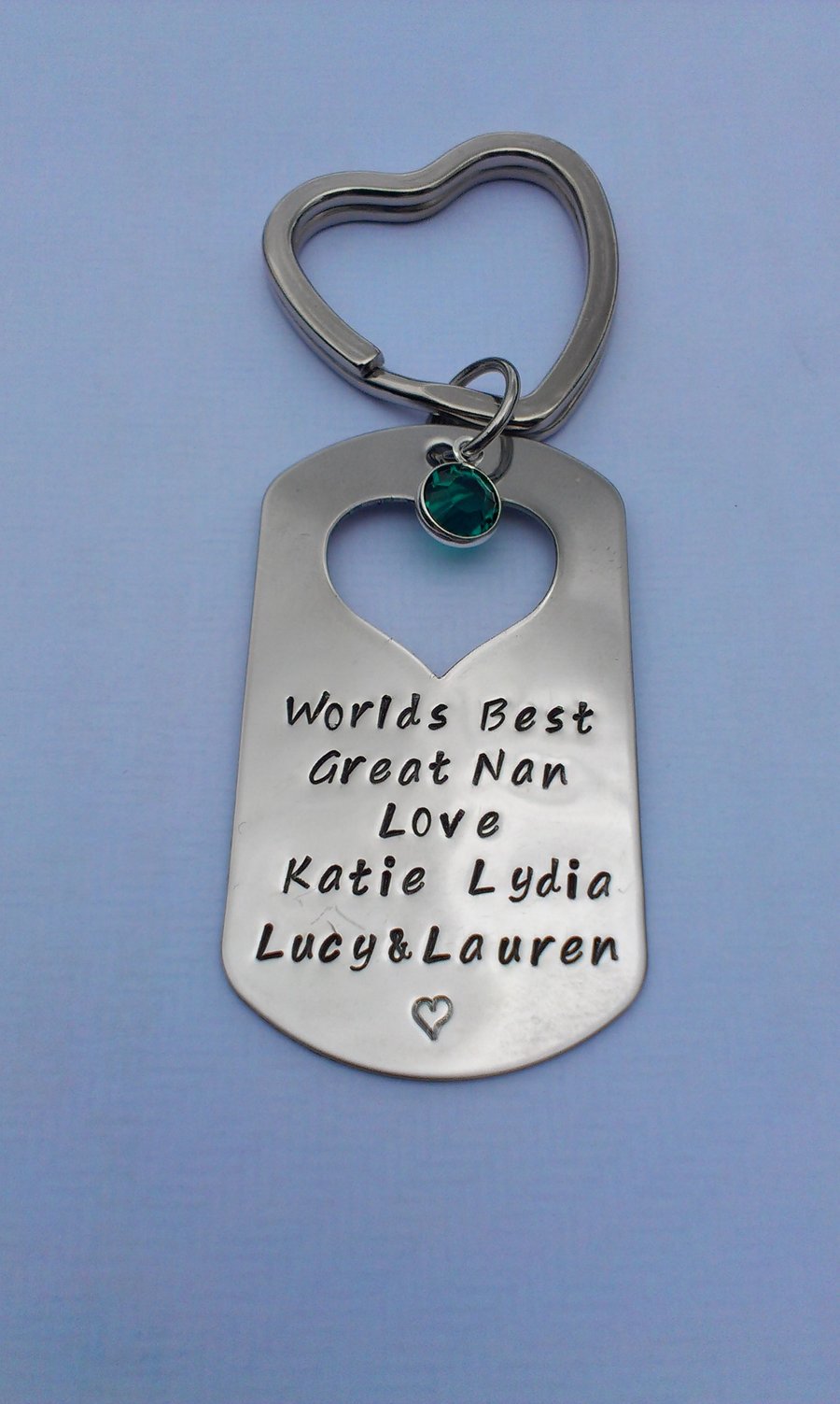 Hand stamped personalised stainless steel Worlds Best Mum Grandma Auntie Keyring