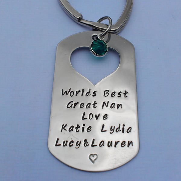 Hand stamped personalised stainless steel Worlds Best Mum Grandma Auntie Keyring