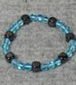 Blue Mermaid Glass Bead and Hematite Cube Elastic Bracelet - Image 2