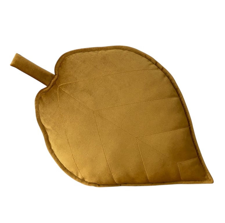 Autumn Velvet Mustard Gold Yellow Leaf Shaped Cushion Fall Decorative Pillow