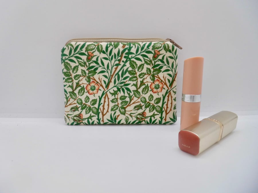 Coin purse in William Morris Sweet Briar green leaves