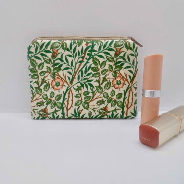 Coin purse in William Morris Sweet Briar green leaves