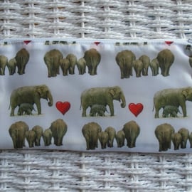 Love Elephant Themed Pencil Case or Small Make Up Bag.