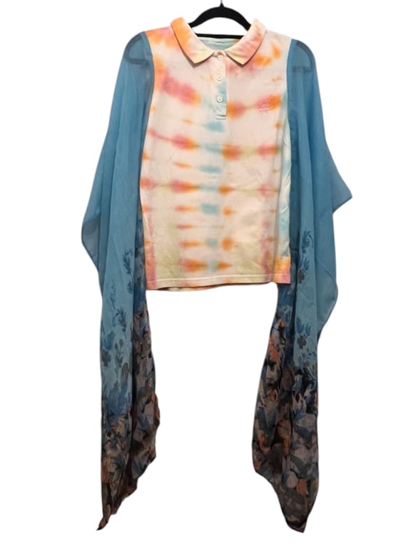     One of a Kind Upcycled Tie Dye Boho Festival Top  Flowing Sleeves one size