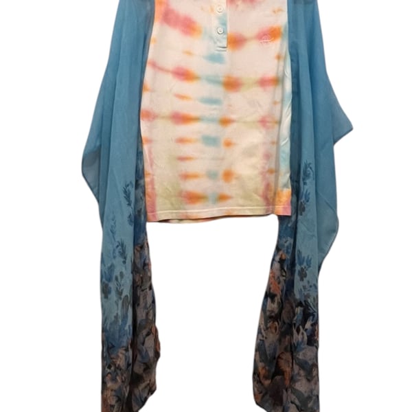     One of a Kind Upcycled Tie Dye Boho Festival Top  Flowing Sleeves one size