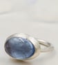 Handmade Silver Bezel Ring with Oval Synthetic Aqua Spinel : Size J - Image 1