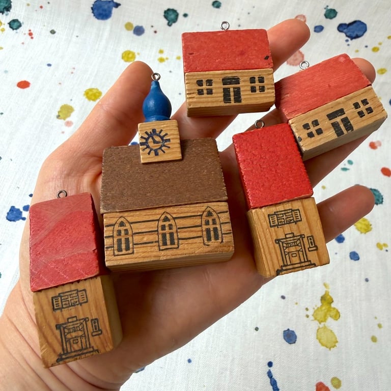 Christmas Village Ornament Set - Especially Worn - Super Seconds