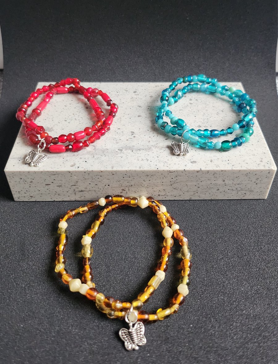 Brown Stacking Bracelet with a Butterfly Charm 