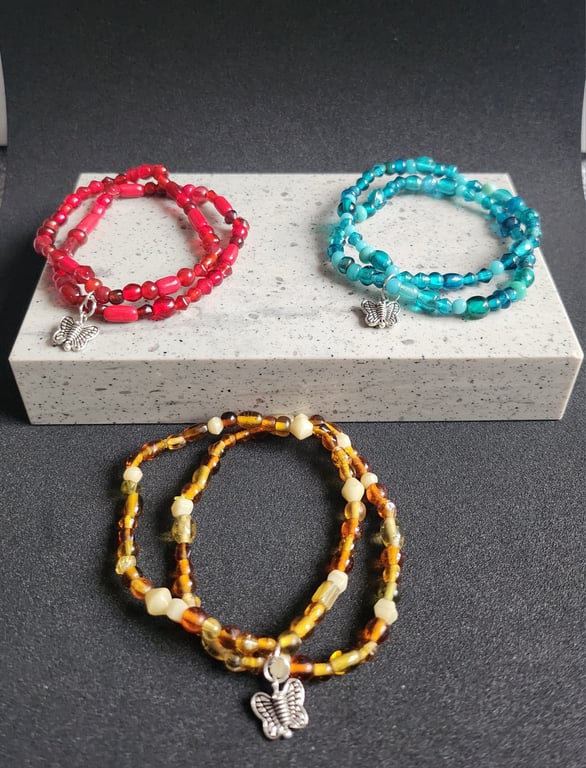 Brown Stacking Bracelet with a Butterfly Charm 