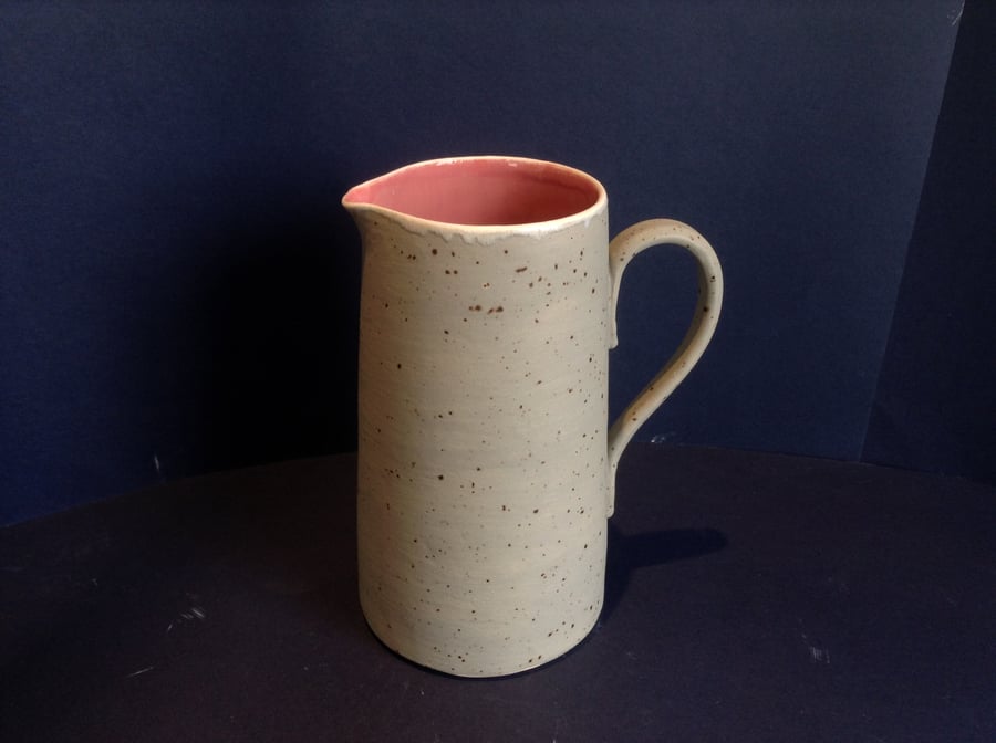 Tall ceramic raspberry pink and grey  jug