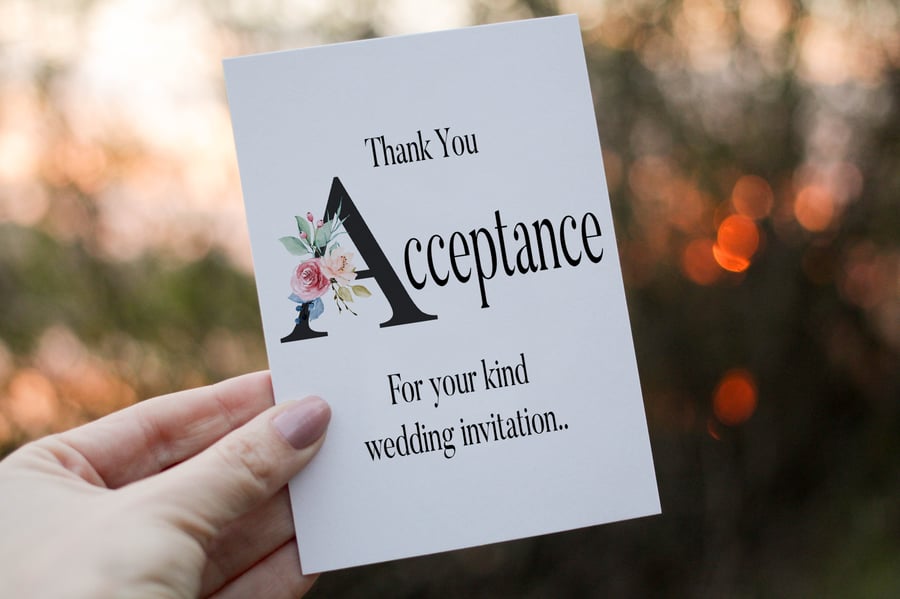 Wedding Evening Acceptance Card, Personalised Wedding Stationery, Acceptance