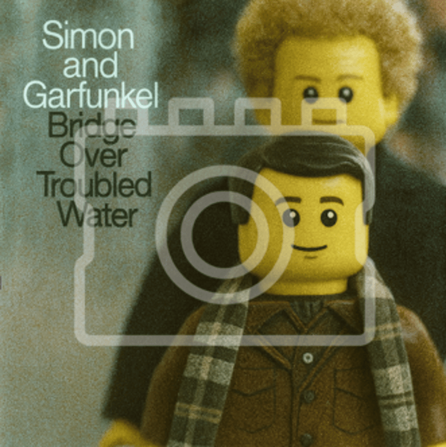 LEGO-Inspired Bridge Over Troubled Water 5x5" Print (Mounted for 9x9" Frame)