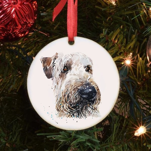 Wheaten Terrier II Round Tree Decoration.Wheaten Terrier Xmas Tree Decoration,Wh