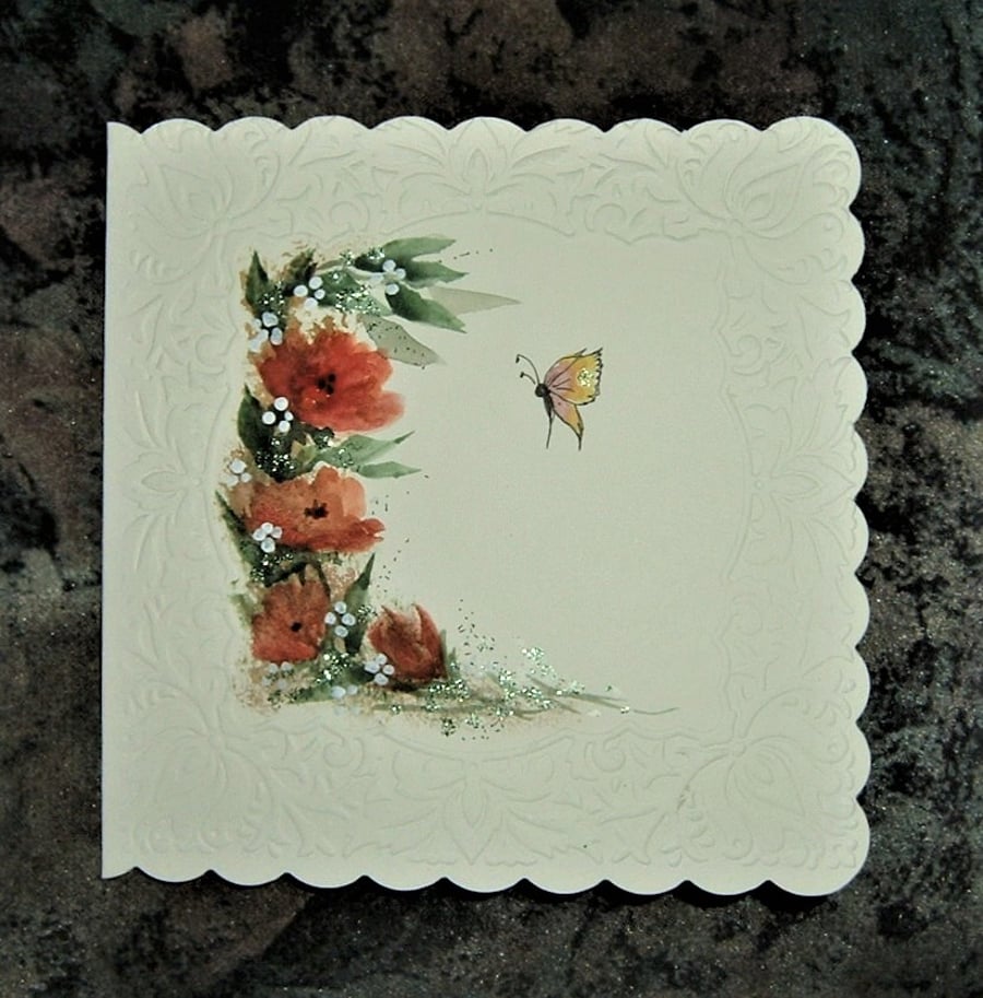 Original art hand painted floral greetings card ( ref F 592)