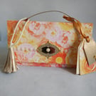 Handbag Style Gift Box - Orange, Yellow and Pink Blooms with Golden Highlights 