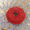 Red ring dish, ceramic tealight holder, ring holder with lace pattern 1LL