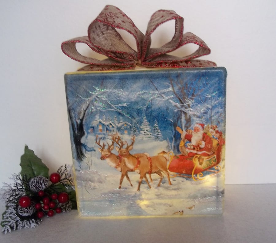 Light Up Christmas Decoration, Santa Decoration, Christmas Glass Block Light