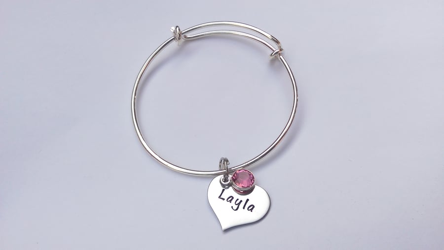 Hand Stamped personalised childrens adjustable bracelet with name charms